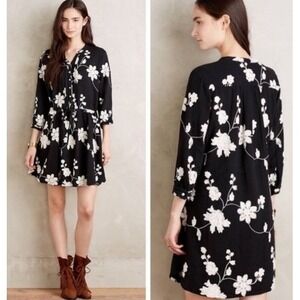 Anthropologie Isabella Sinclair Naomi Shirtdress Women Medium Black Embroidered